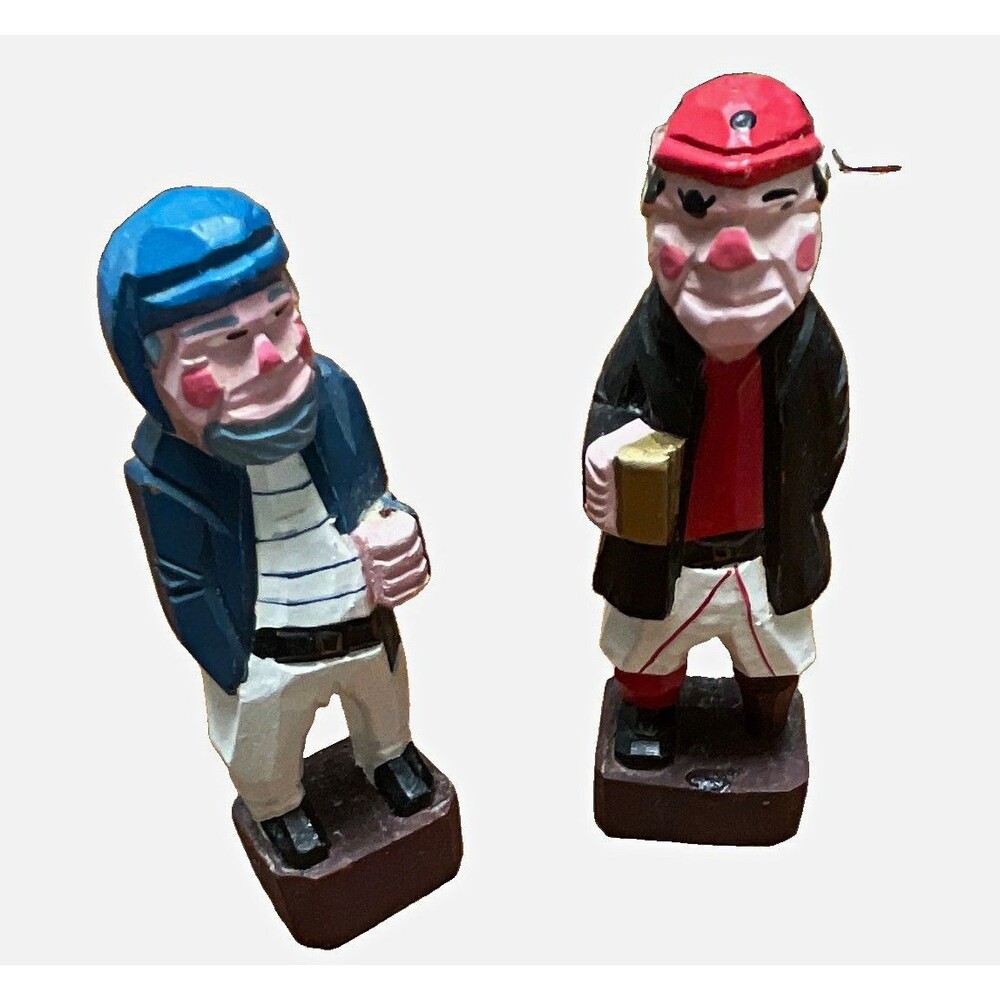 Vintage Hand-Painted Carved Wood Men Figurines Set of 2 Sailor & Pirate 6”